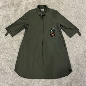 Olive Pineapple Patch Shirt Dress